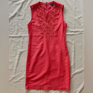 J. Crew Women’s Coral Sunburst Embroidered Linen Shift Dress Sleeveless Size XXS